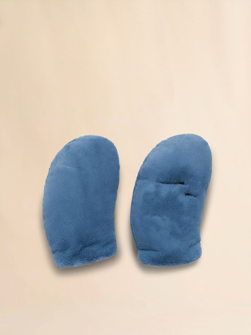 Electric blue padded faux fur mittens - Gloves - Image 1
