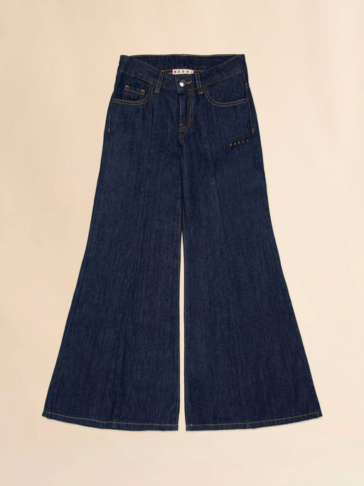 Deep blue denim jeans with tobacco stitching - Pants