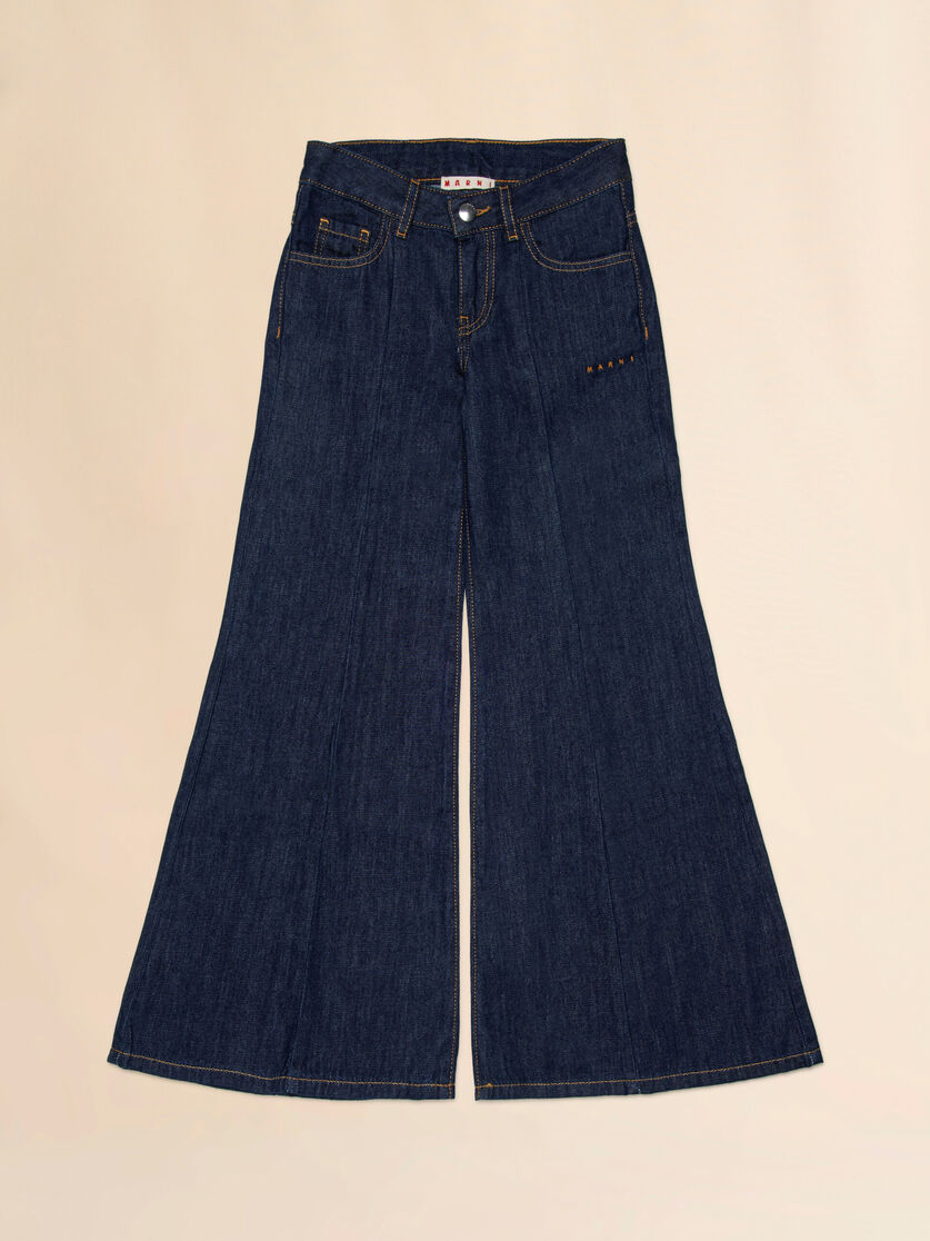 Deep blue denim jeans with tobacco stitching, Image 1