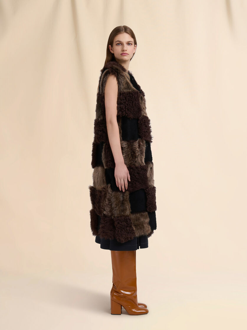 Brown mixed shearling longline vest - Waistcoats - Image 6