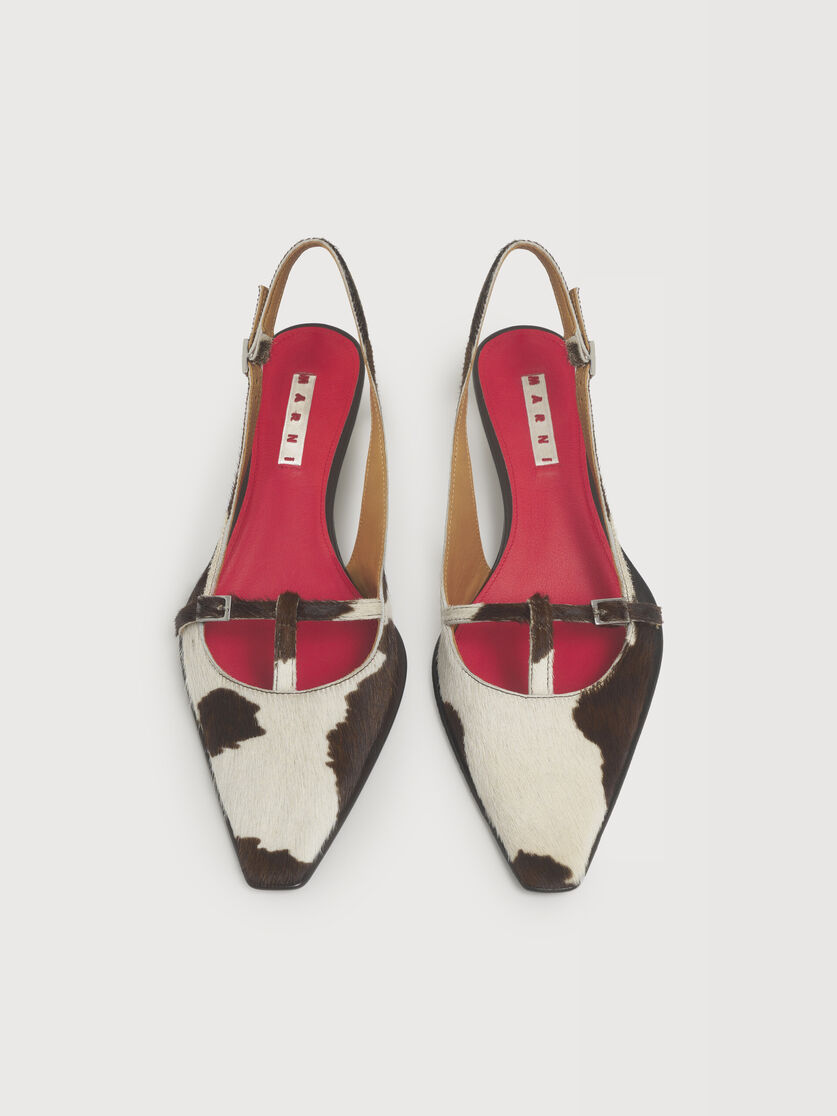 White and brown cow-print ponyhair Katty slingback, Image 4