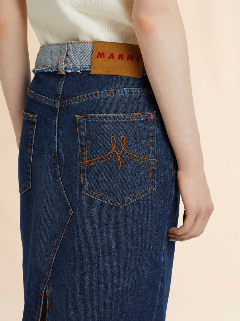 Blue denim inside-out midi skirt, Image 4