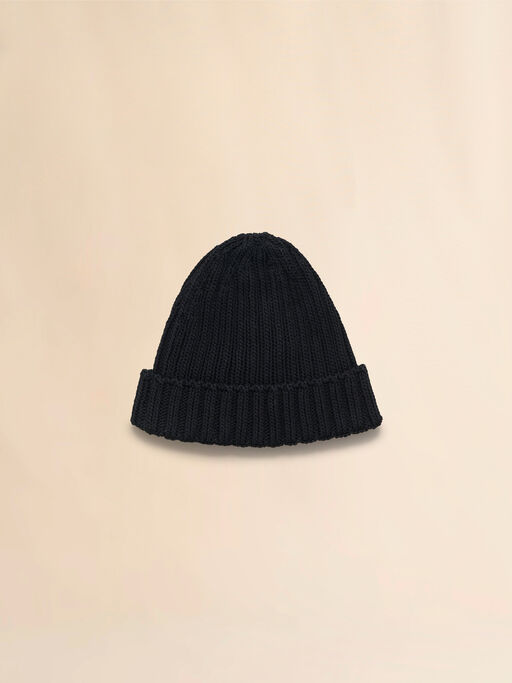 Black cotton beret with embroidered Marni logo - Hats