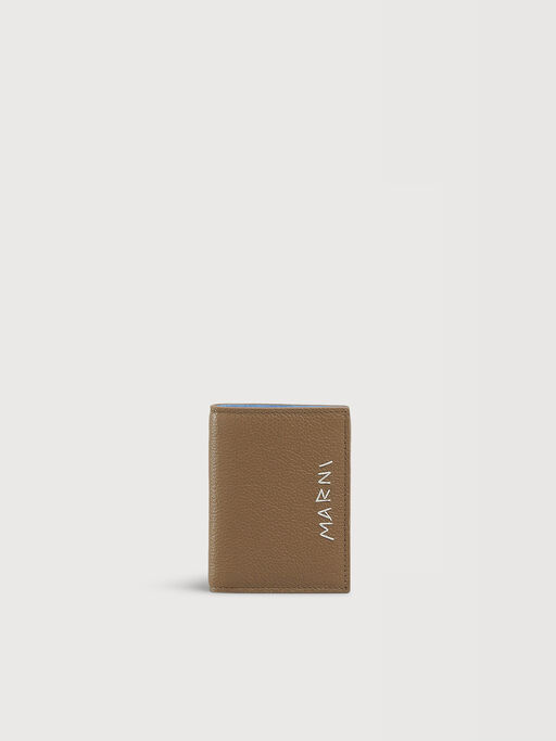 Brown leather bifold wallet with Marni Mending embroidery - Wallets