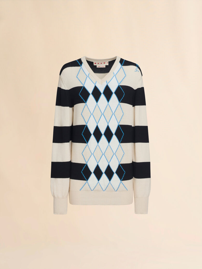 Black and white striped argyle cotton jumper - Pullovers - Image 1