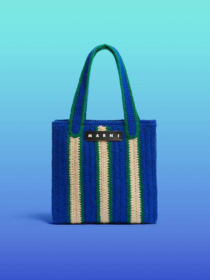MARNI MARKET shopping bag in striped blue and red crochet - Shopping Bags - Image 1