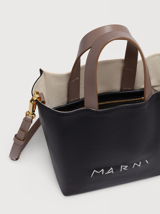 Museo Soft Mini Bag in black cream and brown leather with Marni Symbol embroidery - Shopping Bags