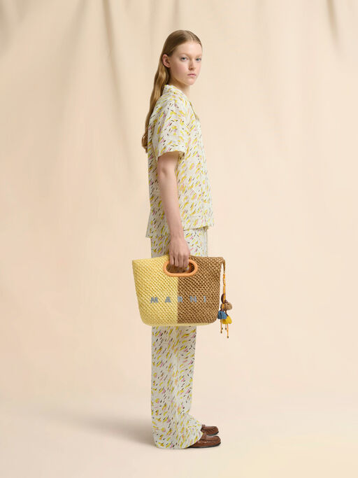 Yellow and brown paper raffia Seaside clutch - Handbags