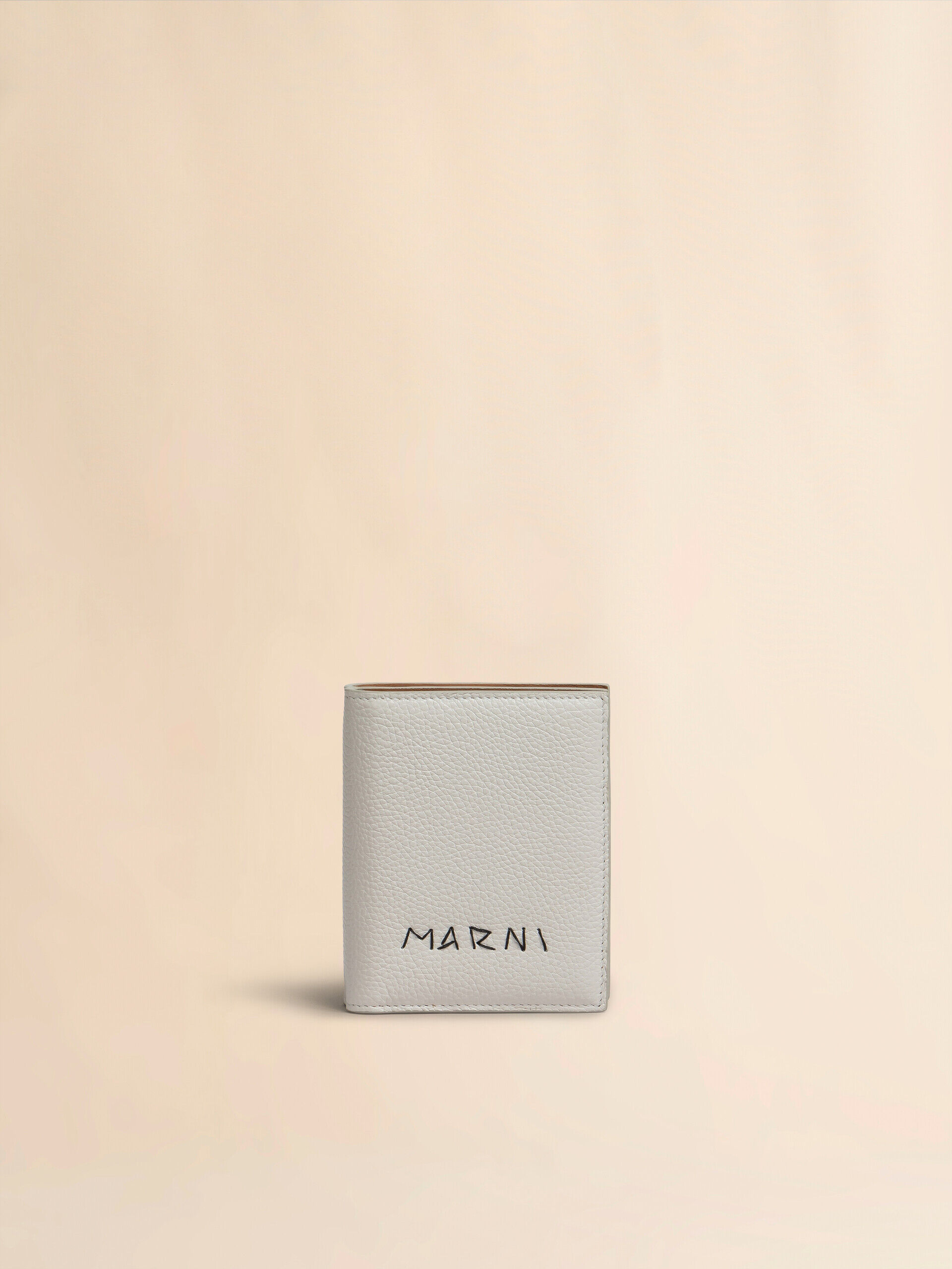 MARNI 二つ折り財布 グリーン/グレー/ブラウン グレー レザー製三つ折りウォレット、マルニシンボルロゴ入り
