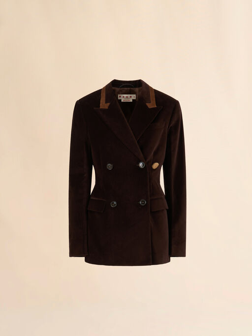 Brown velvet blazer with pony hair accents - Jackets
