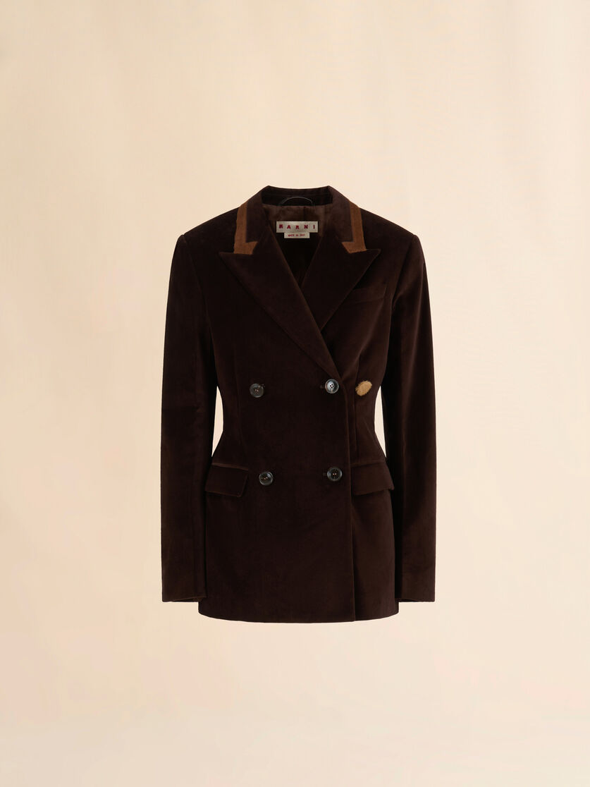 Brown velvet blazer with pony hair accents - Jackets - Image 1