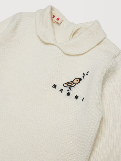 Beige wool blend knit set with embroidery - Pants