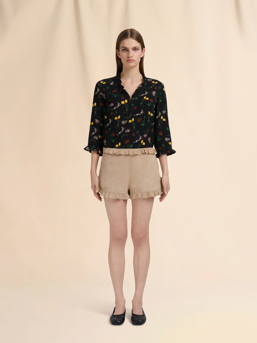 Beige suede shorts with ruffle - Pants - Image 2