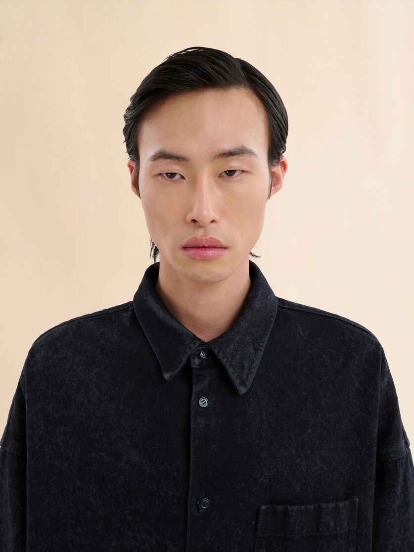 블랙 마블 데님 오버사이즈 셔츠 - 셔츠 - Image 4