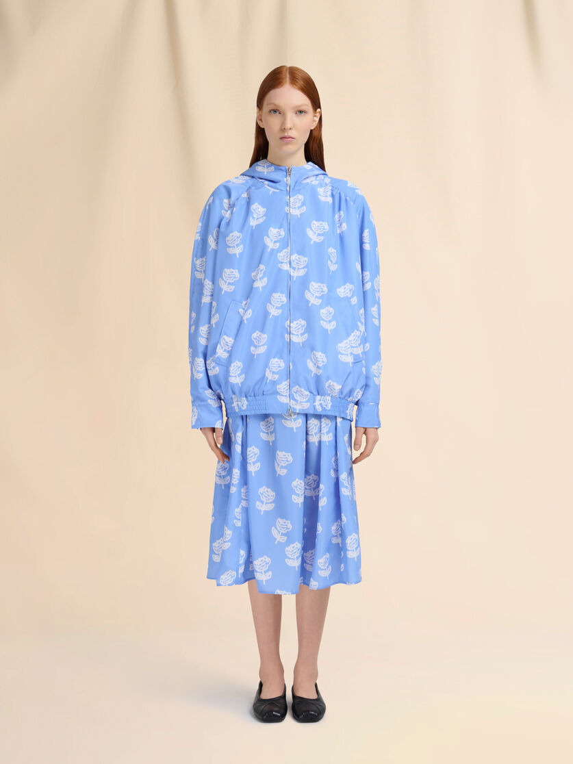 Light blue taffeta bomber with Sprayed Roses print - Jackets - Image 2