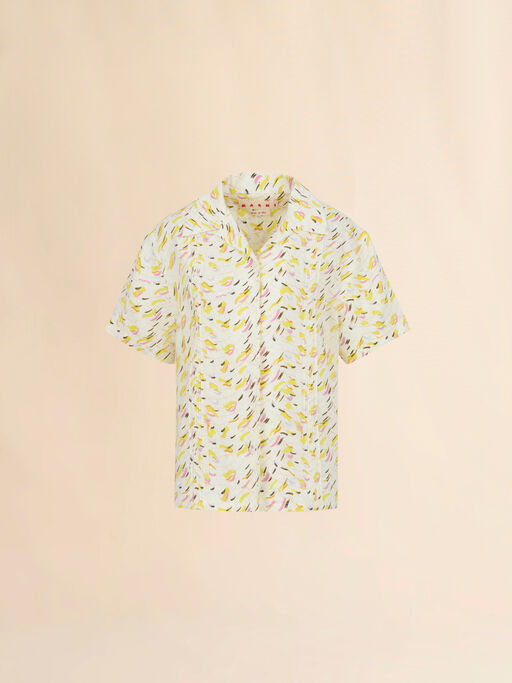 Yellow linen shirt with Brushstroke Wave print - Shirts