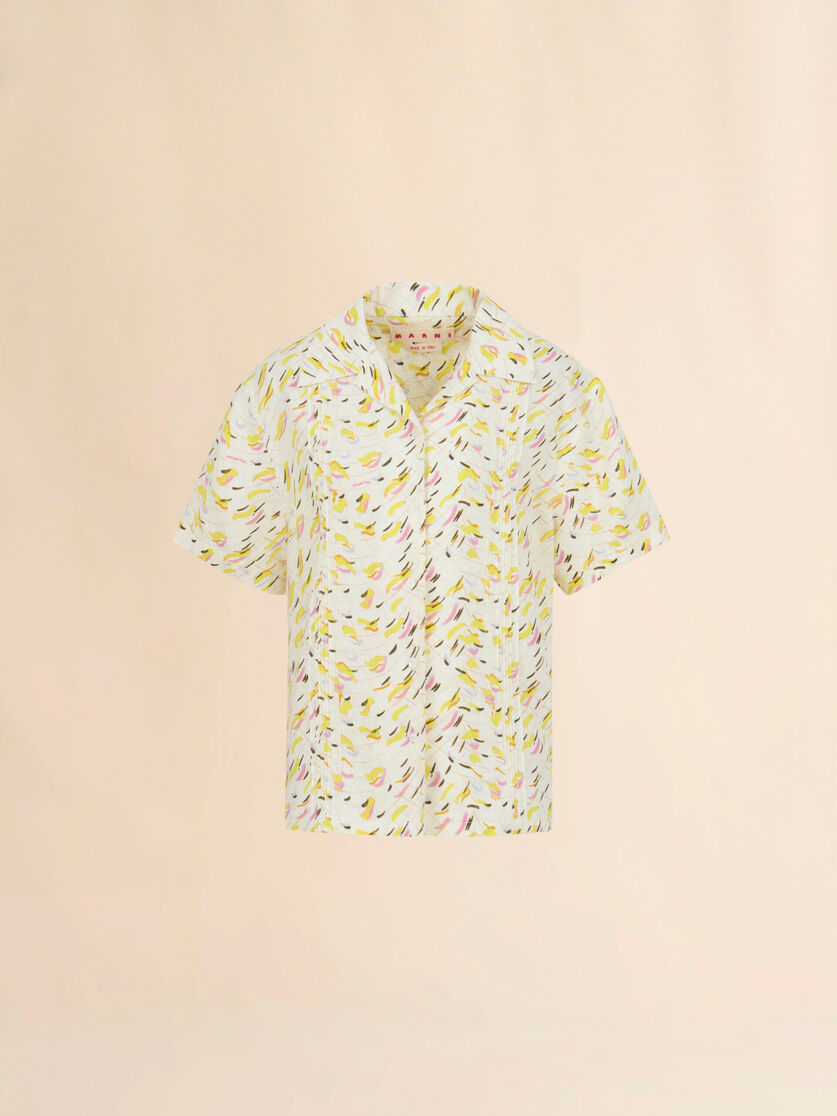 Yellow linen shirt with Brushstroke Wave print, Image 1
