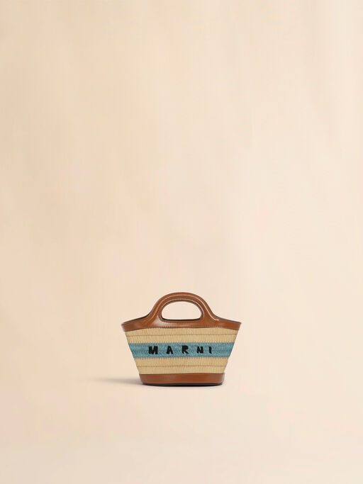 Raffia effect and blue crochet Tropicalia micro Bag - Handbag