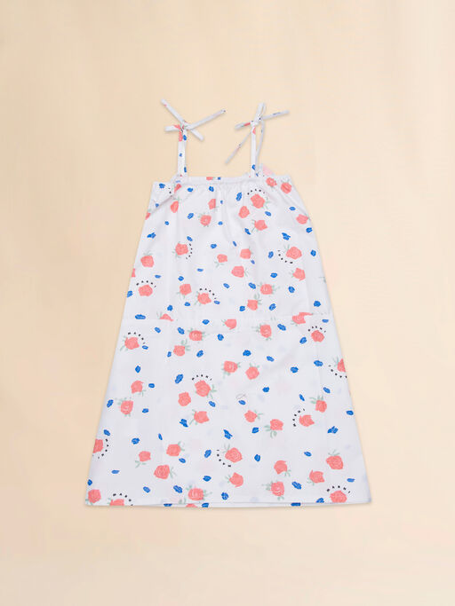 Abito smanicato in cotone bianco con stampa Tea Time - Vestiti