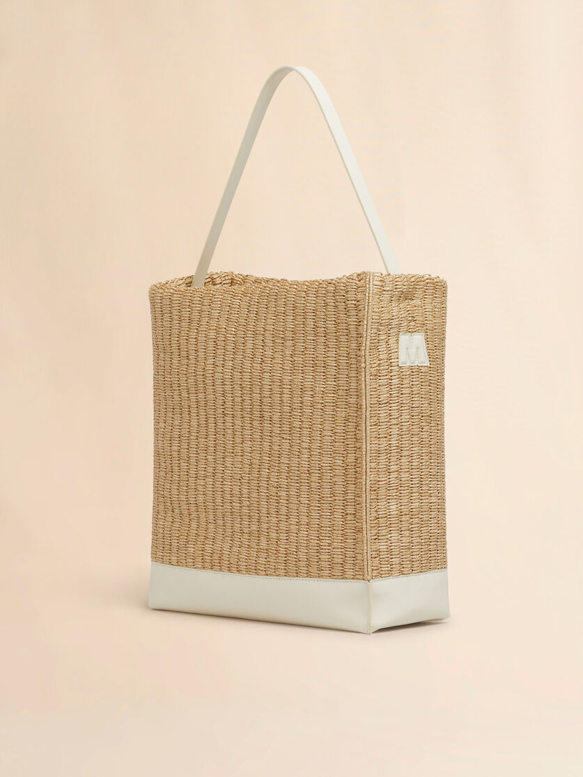 Medium natural woven fabric Museo hobo bag with leather patches - Shopping Bags - Image 3