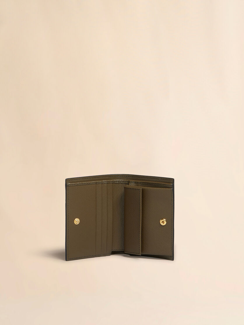 Deep blue cream and green saffiano leather bi-fold wallet | Marni 