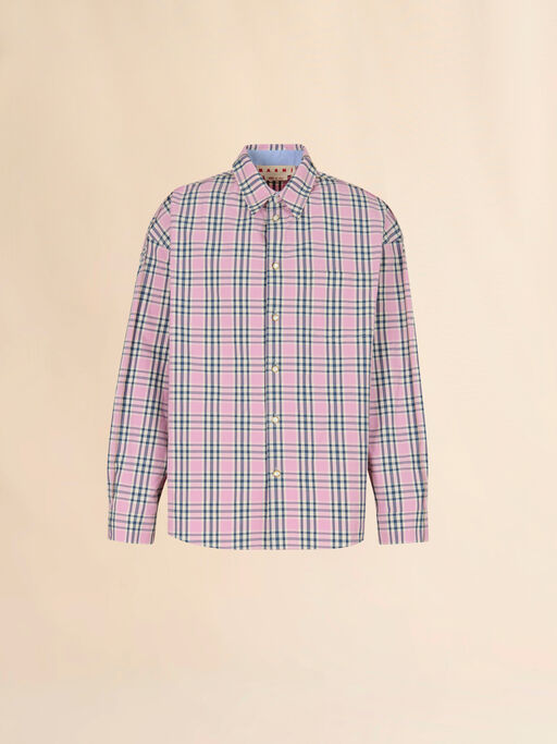 Pink compact cotton shirt with checked pattern - Shirts