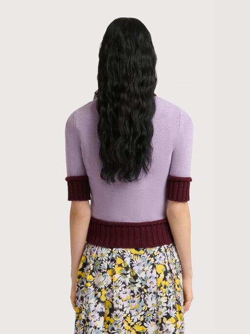 Purple wool blend jumper with contrast trims - Pullovers