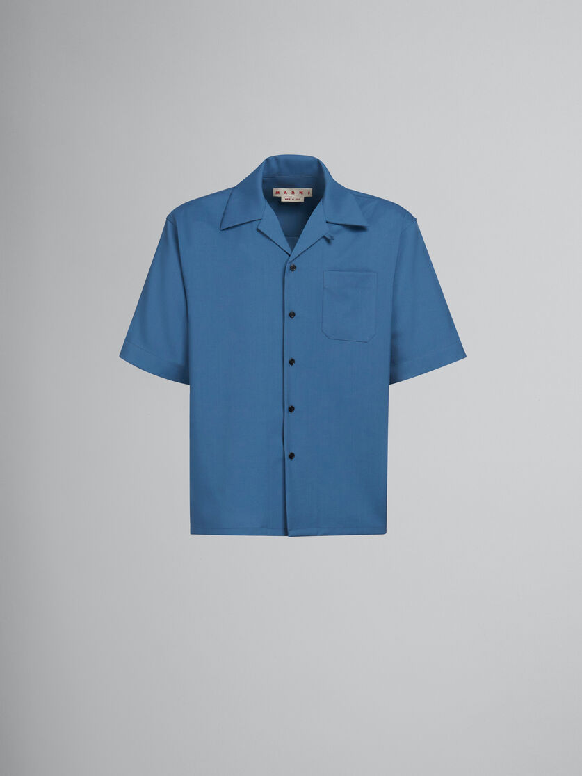 Light blue tropical wool bowling shirt - Shirts - Image 1