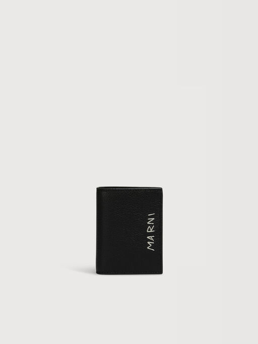 Black leather bifold wallet with Marni Mending embroidery - Wallets