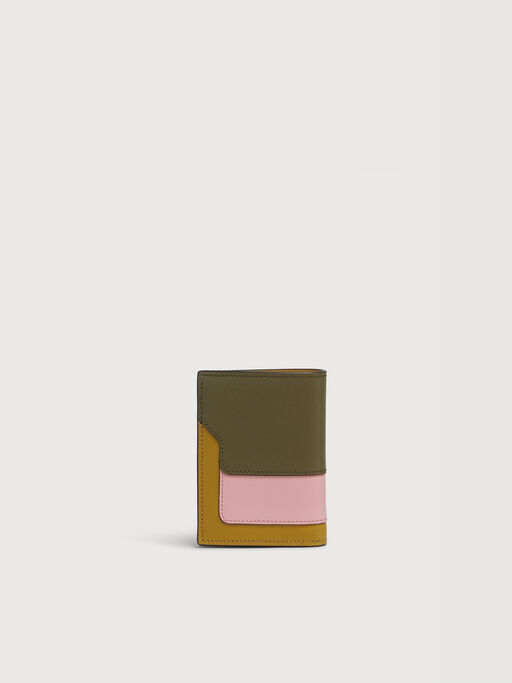 Deep green pink and mustard saffiano leather bi-fold wallet - Wallets