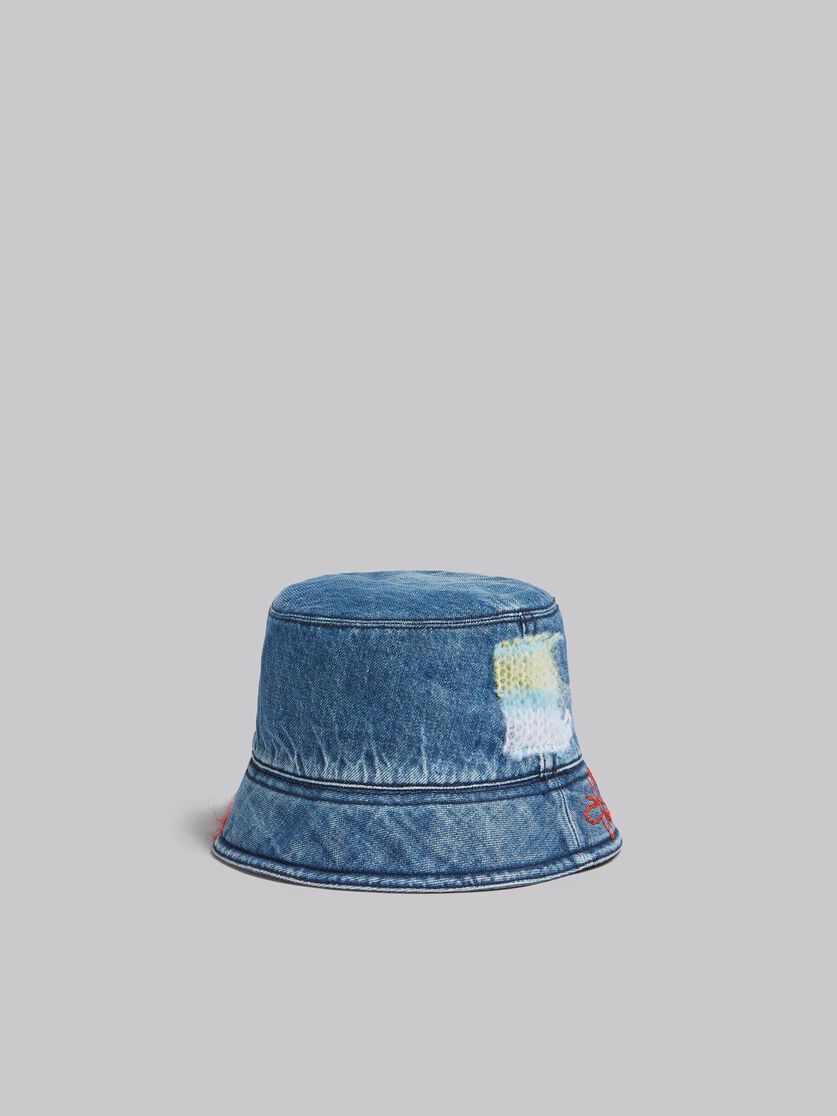Blue bio denim bucket hat with mohair patches - Hats - Image 3