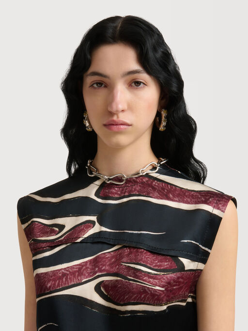Black viscose dress with Crimson Flow print - Dresses