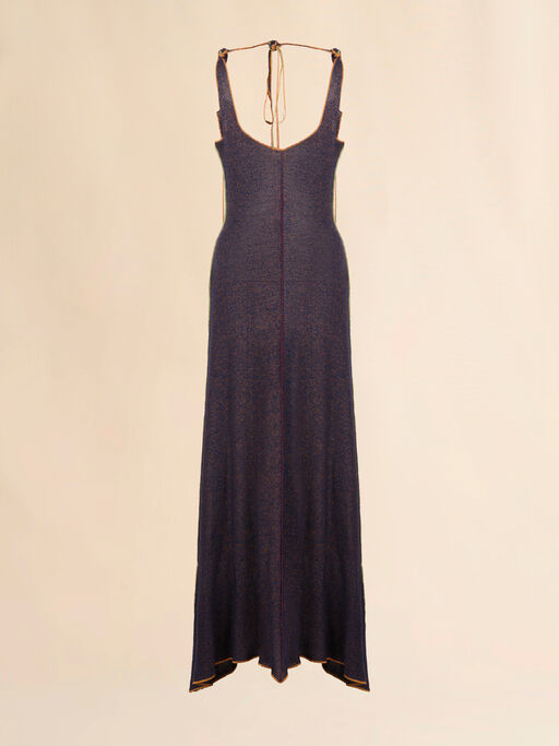 Blue linen-viscose dress with colourful edges - Dresses