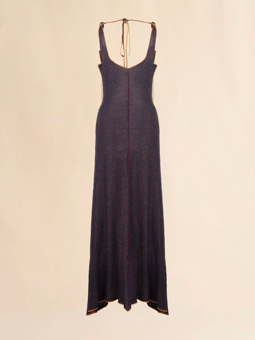 Blue linen-viscose dress with colourful edges, Image 1