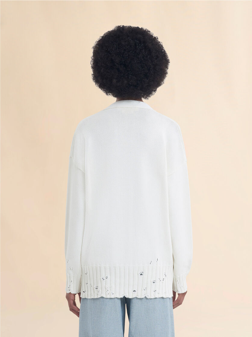 Black dishevelled cotton cardigan with Marni Mending logo - Pullovers - Image 3