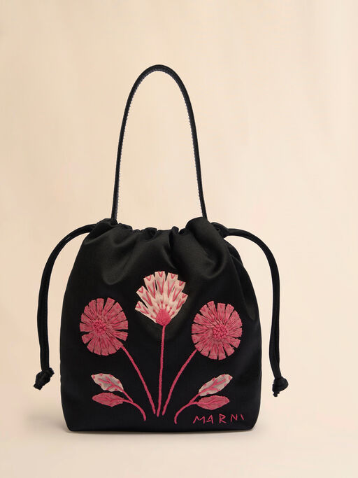 Black satin Scrunchie small drawstring bag - Handbags