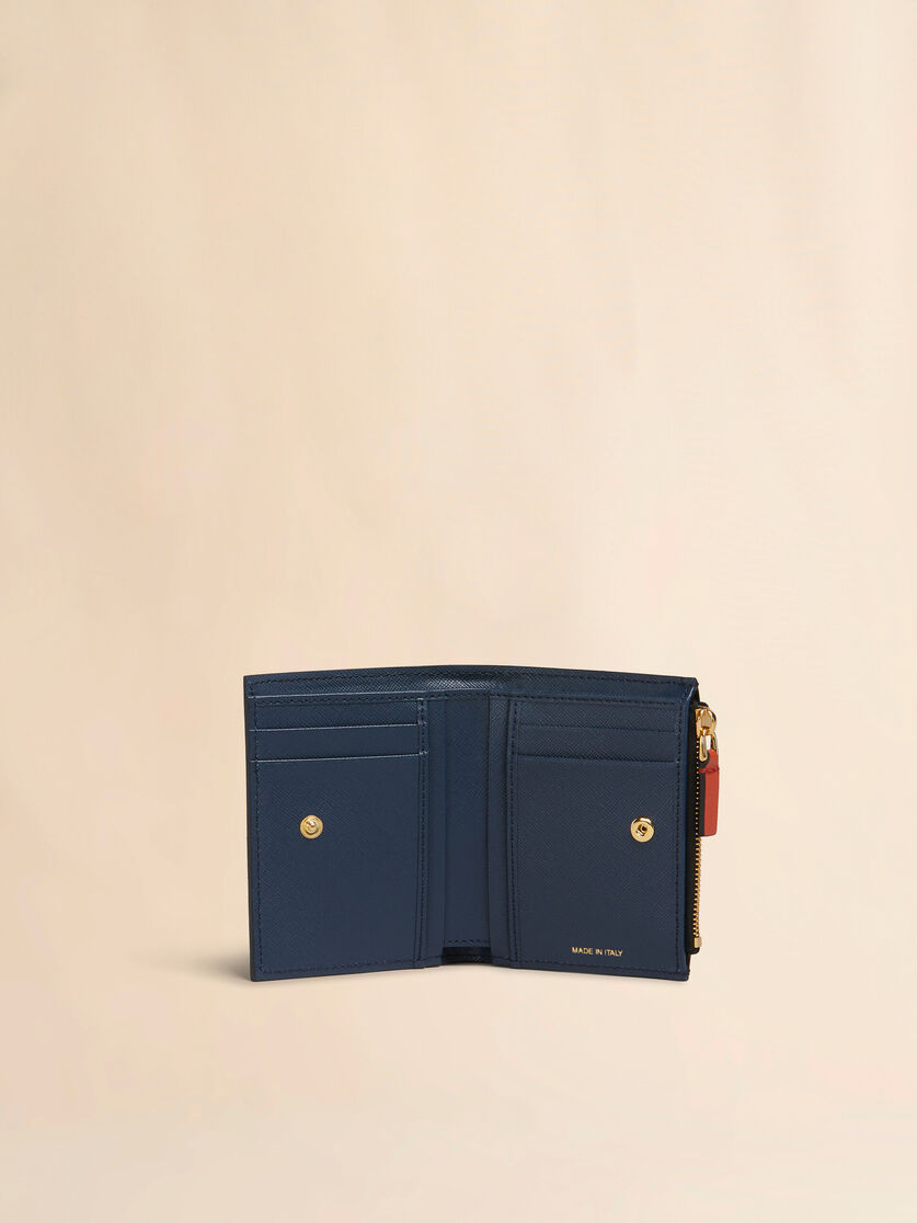 Orange cream and deep blue saffiano leather bifold wallet - Wallets - Image 2