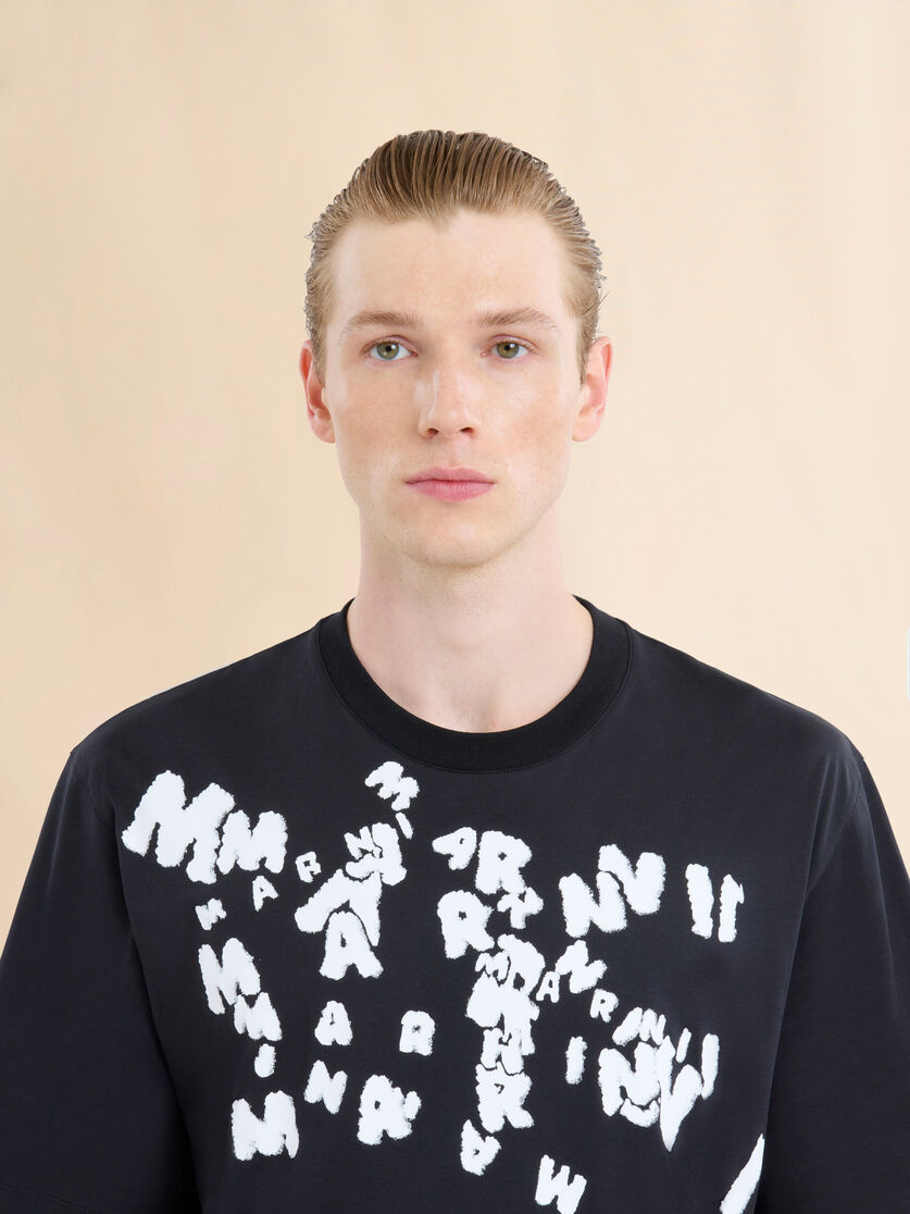 Black jersey cotton T-shirt with Marni Caos logo - Shirts - Image 4