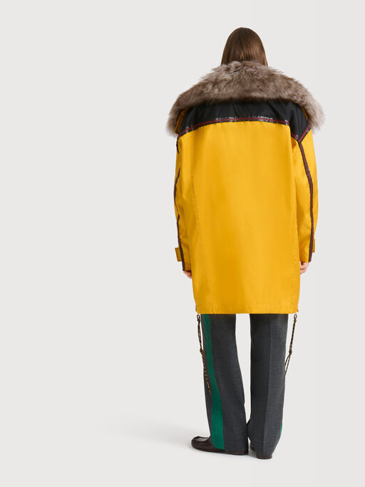 Yellow nylon coat with fur collar - Jackets