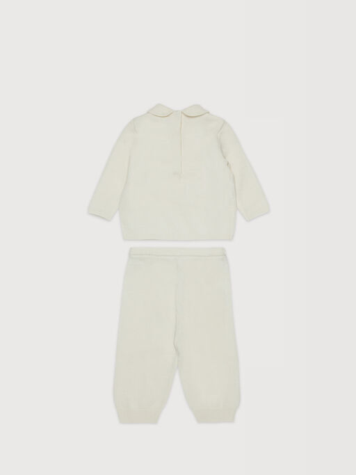 Beige wool blend knit set with embroidery - Pants