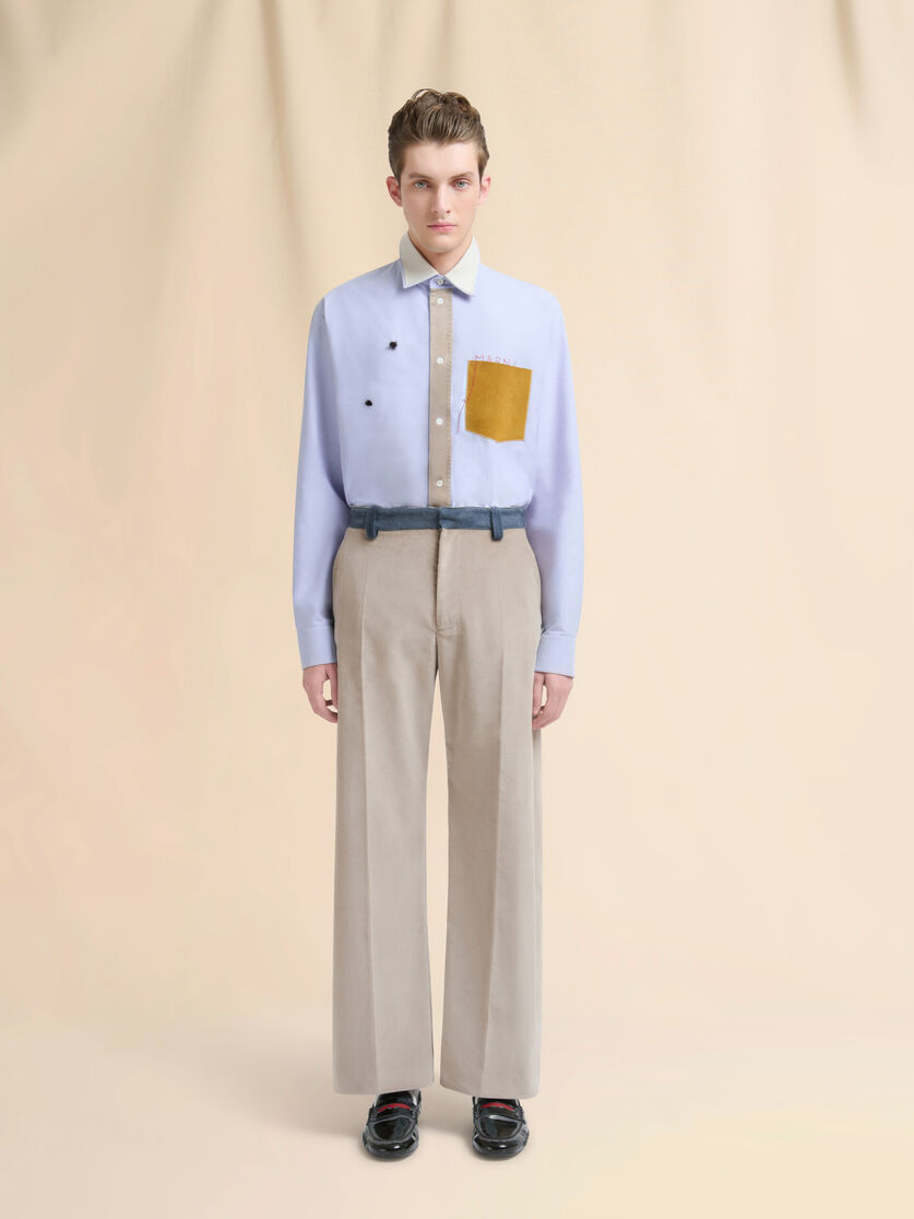 Beige velvet trousers with contrast waistband, Image 2