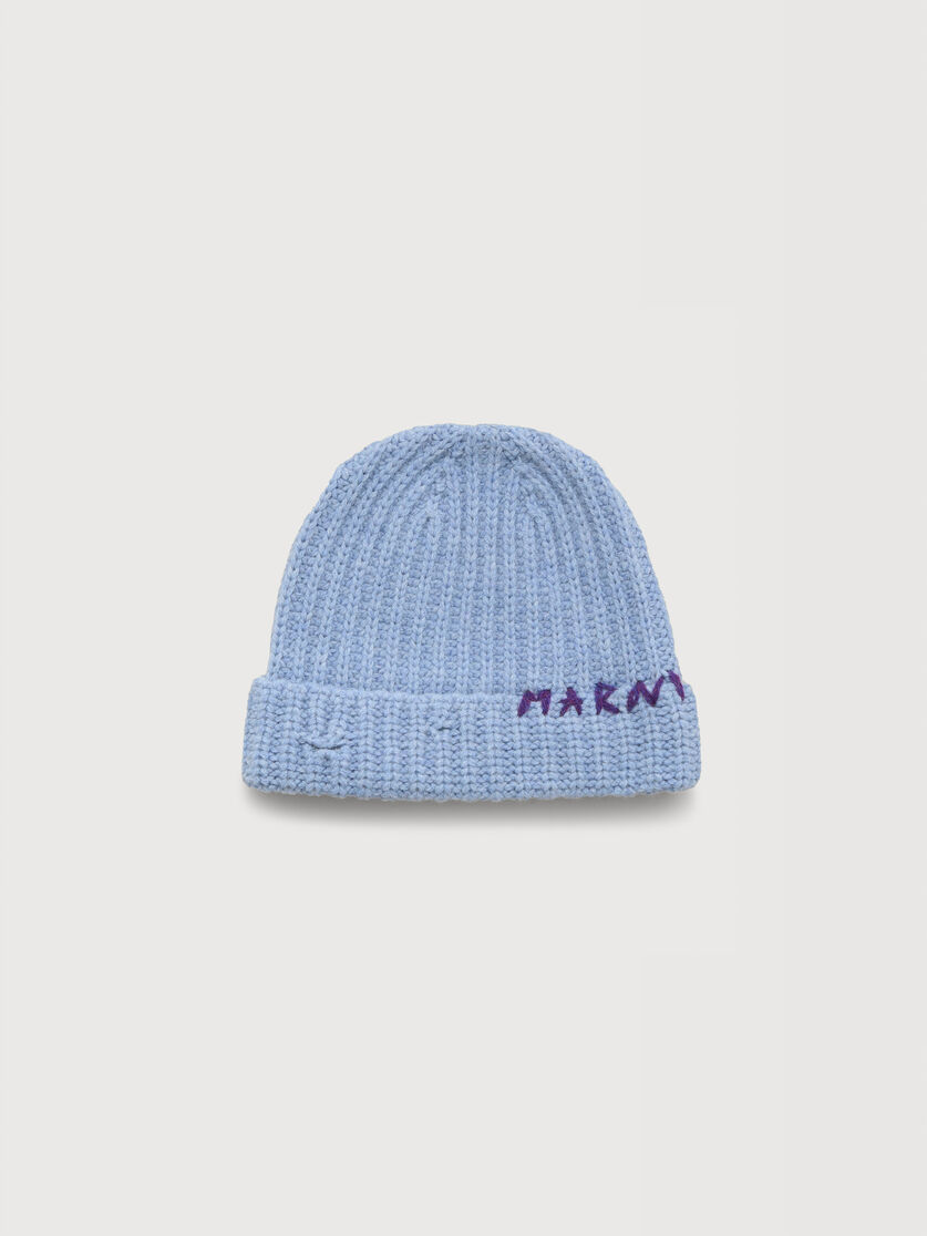 Blue Shetland wool beanie with Marni Mending, Image 1
