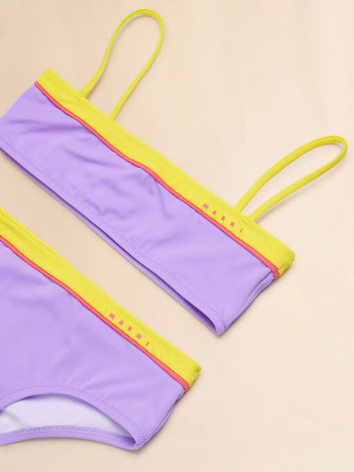 Purple nylon bikini with colour-block trims - kids