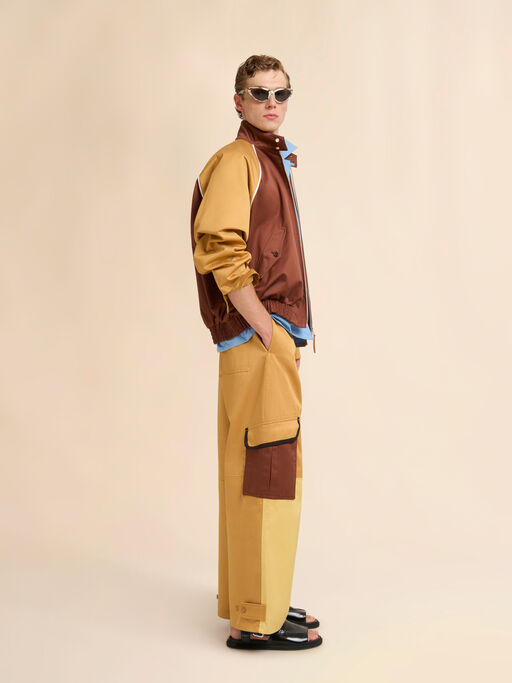 Green leather jacket with shearling panels - Jackets