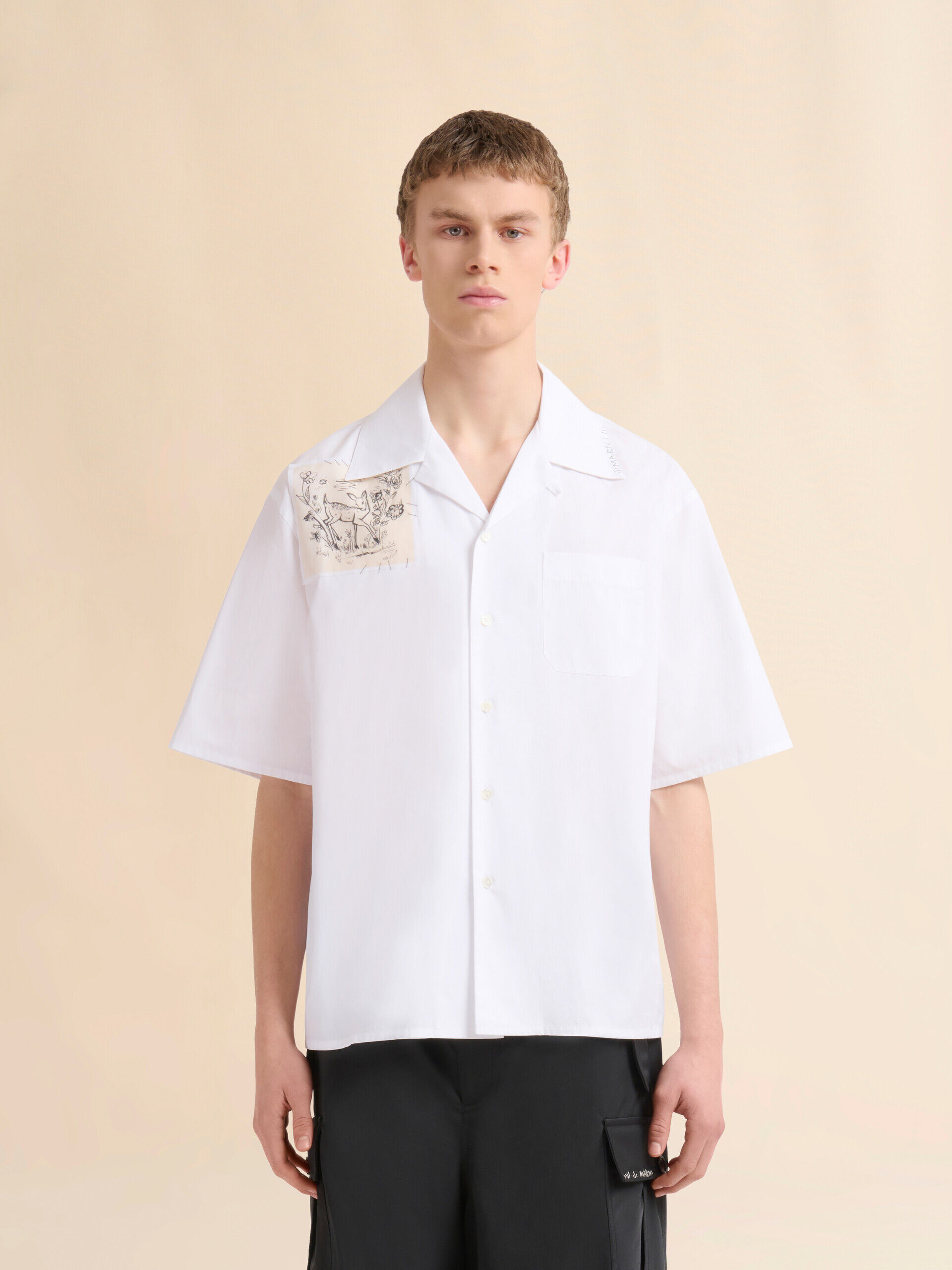 ホワイト ポプリン製ボウリングシャツ、Fawn パッチ付き | Marni