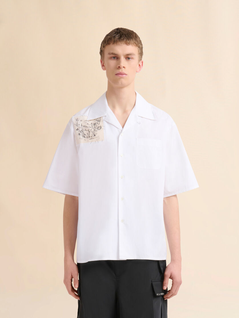 White poplin bowling shirt with fawn patch - Shirts - Image 2