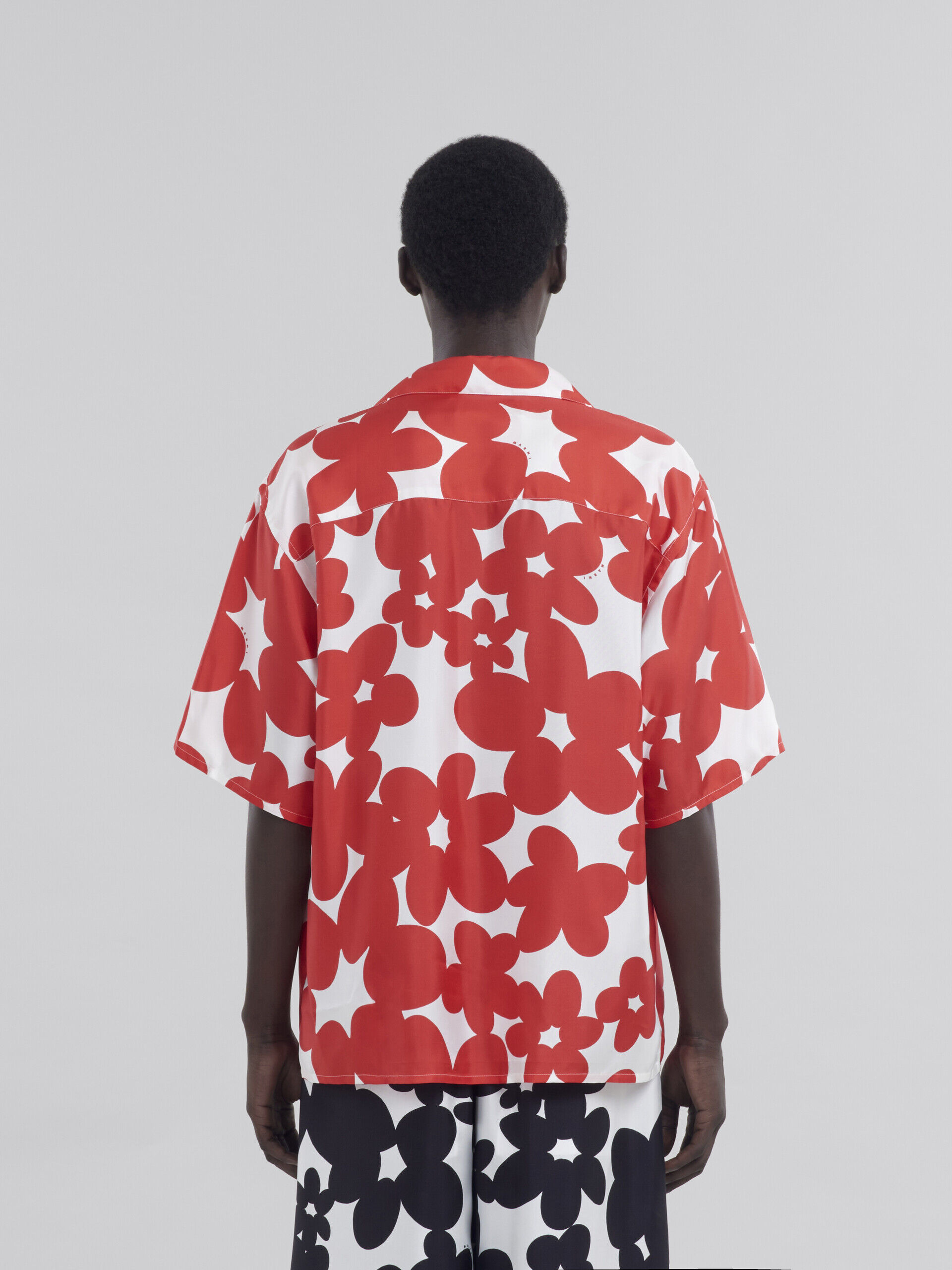 Red and white short sleeved shirt with Dilles print | Marni