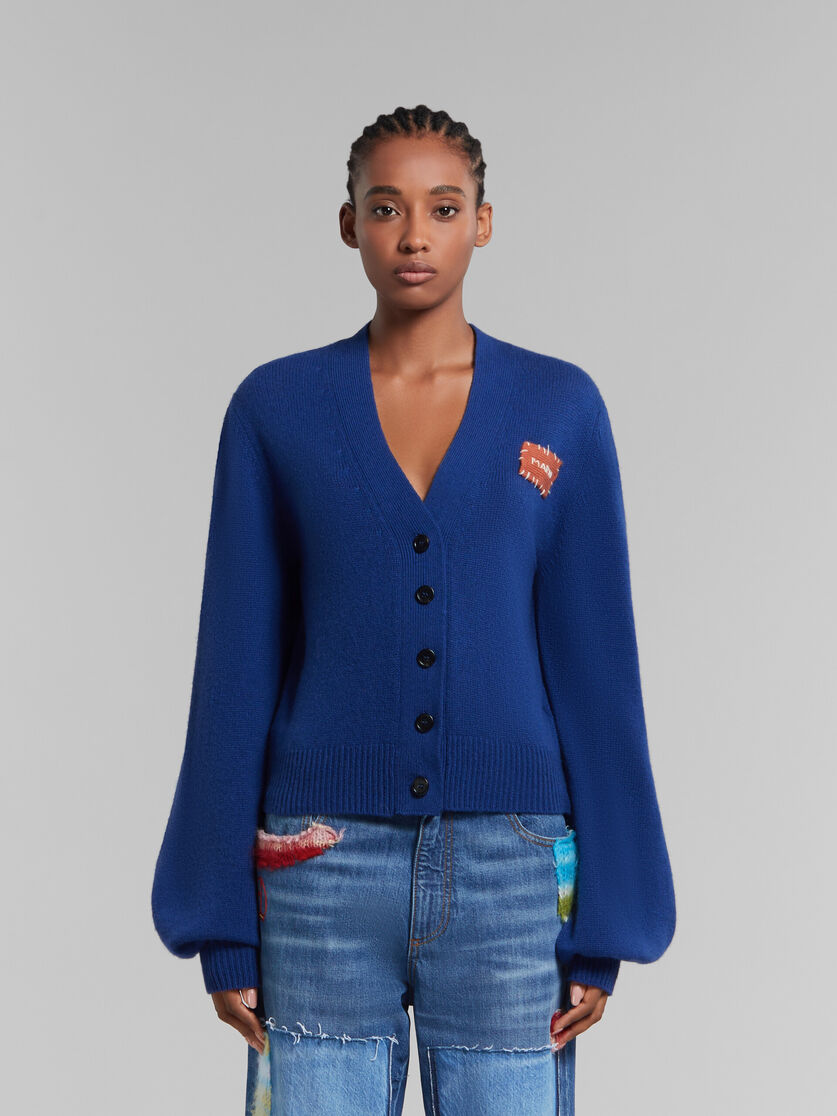 Cardigan in cashmere blu con applicazione Marni - Pullover - Image 2