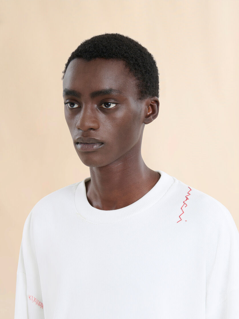 Dark blue ribbed cotton T-shirt with Marni Symbol - Shirts - Image 4