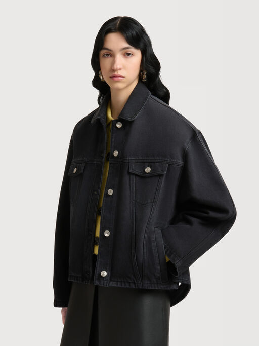 Black denim jacket with martingale - Jackets